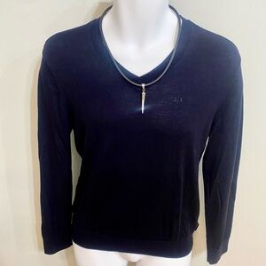 Black V-Neck Sweater with Necklace